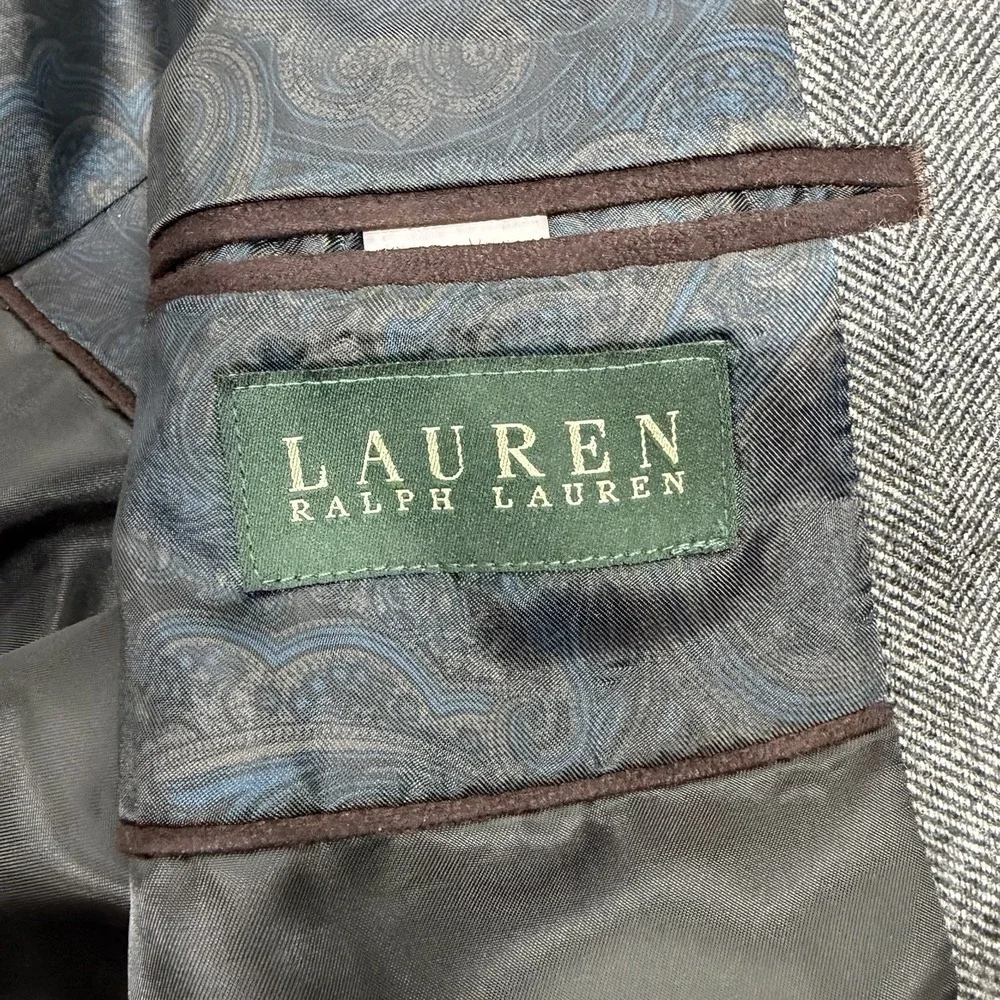 Lauren Ralph Lauren Blazer Mens 48R Gray Herringbone Wool Cashmere Paisley Lined